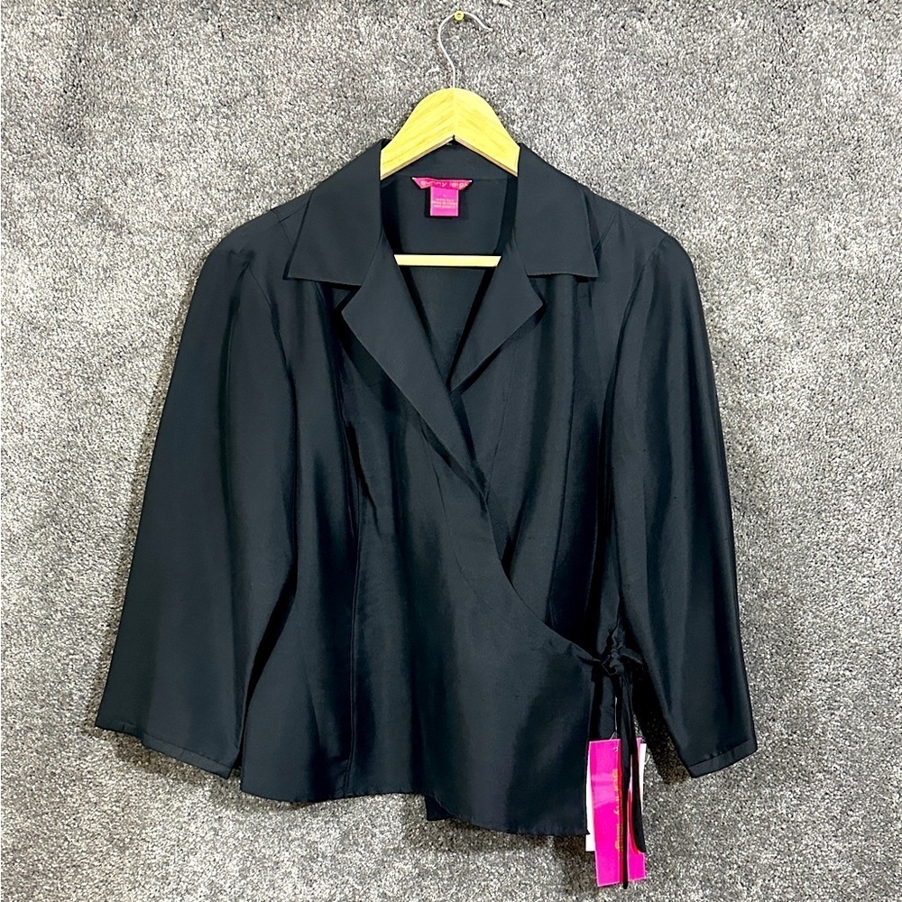 Sunny Leigh Womens 100% Silk Shantung Wrap Top Black Size Large